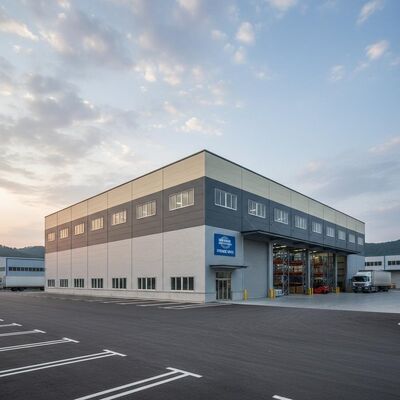 耐候性鋼構造ワークショップ(熱処理フレーム仕上げ、鋼製カラーシート外装材)、性能重視